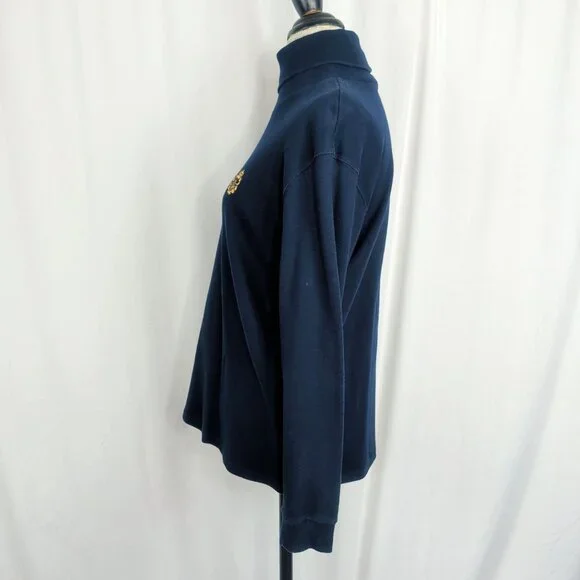 Vintage Ralph Lauren Blue Turtleneck Top Large Logo Long Sleeve - Picture 5 of 9